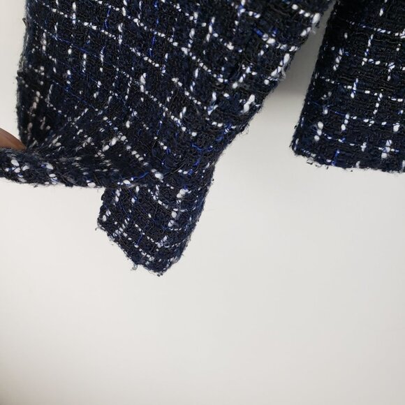 J Crew Broadway Blazer Black Blue White Tweed Fringe AL219 Womens Size 4 - Picture 7 of 9